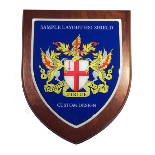 Presentation shield with large shield shaped centrepiece.